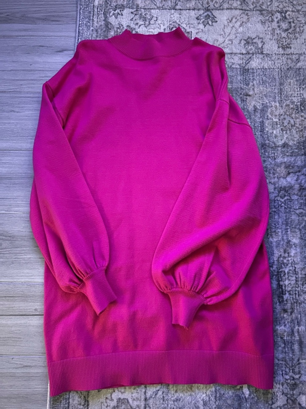 Forever 21 Hot Pink Mock Neck Balloon Sleeve Sweater dress